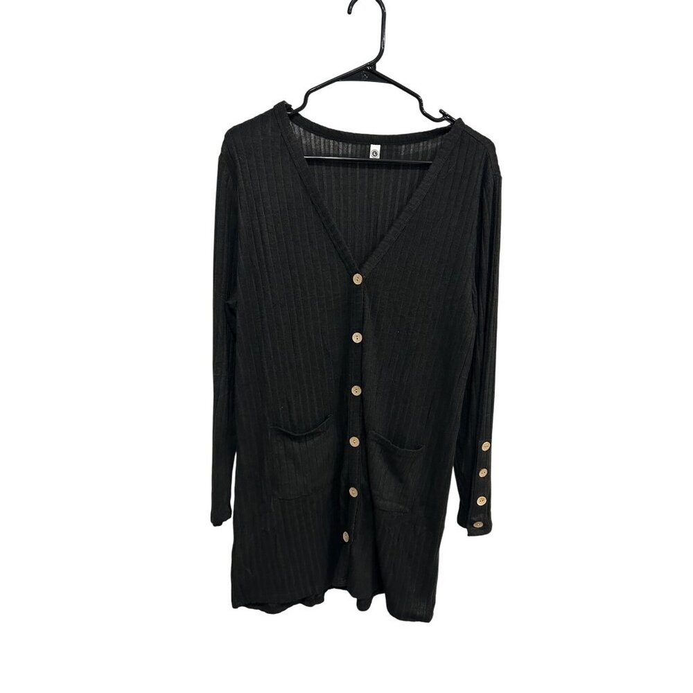 Your Style Ribbed Button Front Tunic Sweater Black Sz Large Long Sleeve Cozy